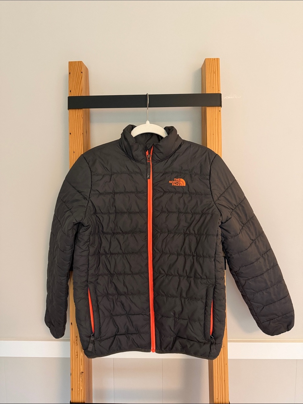 The North Face Black Puffer Jacket with Orange Accents